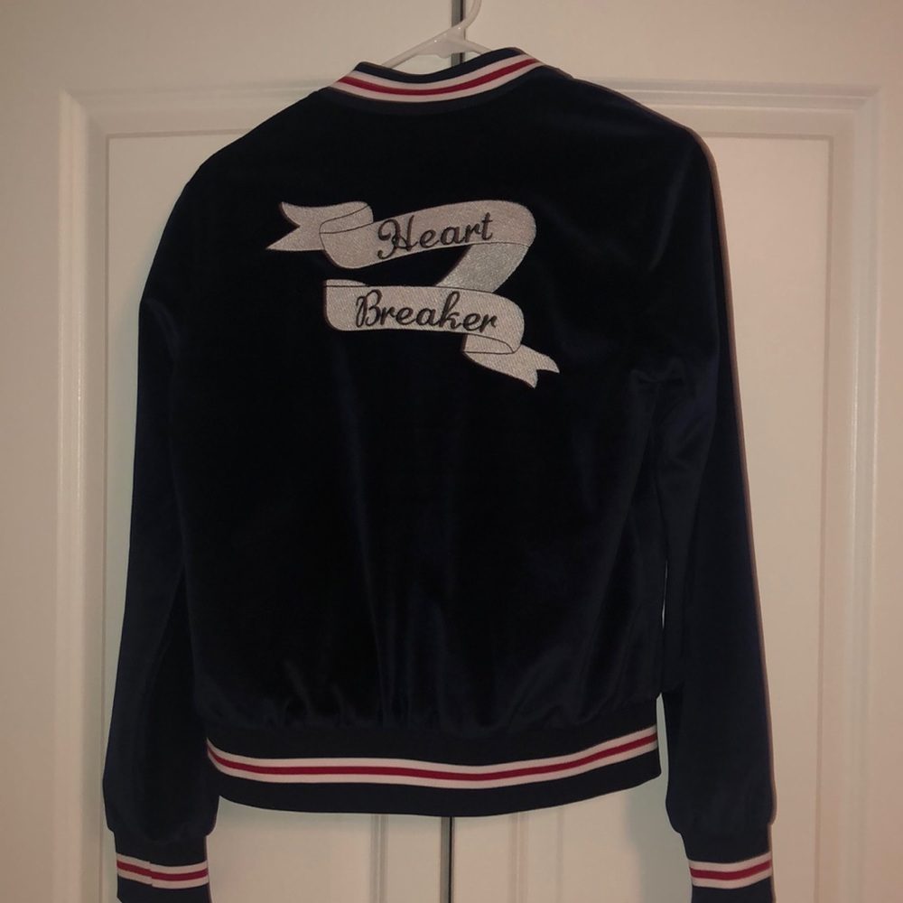 DARK BLUE w/ RED AND WHITE TRIMMING SUEDE JACKET